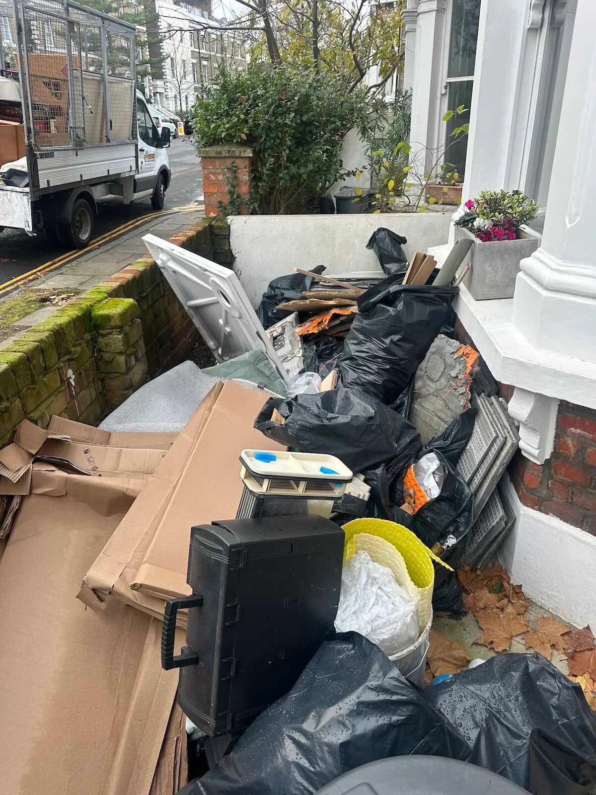 Bagged waste and boxes